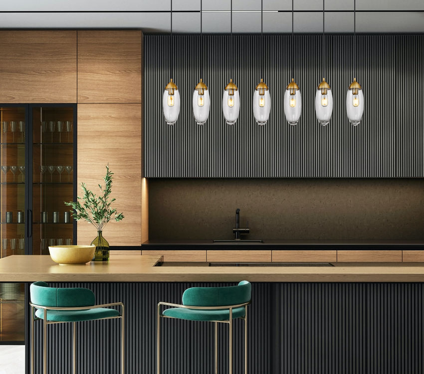 Z-Lite Arden 54" 7-Light Rubbed Brass Steel Clear Glass Shade Linear Chandelier