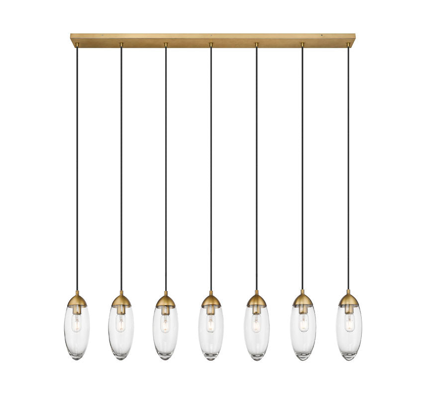 Z-Lite Arden 54" 7-Light Rubbed Brass Steel Clear Glass Shade Linear Chandelier