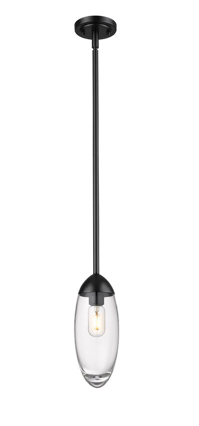 Z-Lite Arden 651P-ROD-MB 5" 1-Light Matte Black Iron Frame Clear Glass Shade Pendant Lighting