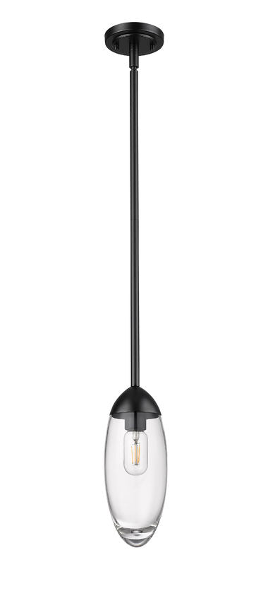 Z-Lite Arden 651P-ROD-MB 5" 1-Light Matte Black Iron Frame Clear Glass Shade Pendant Lighting