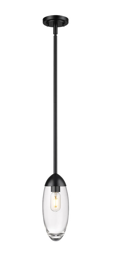Z-Lite Arden 651P-ROD-MB 5" 1-Light Matte Black Iron Frame Clear Glass Shade Pendant Lighting