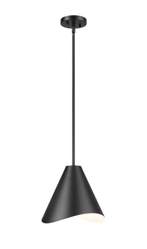 Z-Lite Aria 12" 1-Light Medium Matte Black Steel Inner White Shade Pendant Lighting
