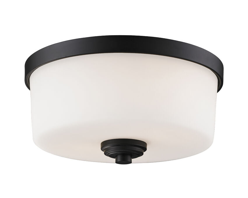 Z-Lite Arlington 13" 2-Light Bronze Flush Mount Lighting With Matte Opal Glass Shade