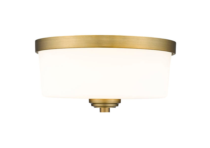 Z-Lite Arlington 13" 2-Light Heritage Brass Flush Mount Lighting With Etched White Glass Shade