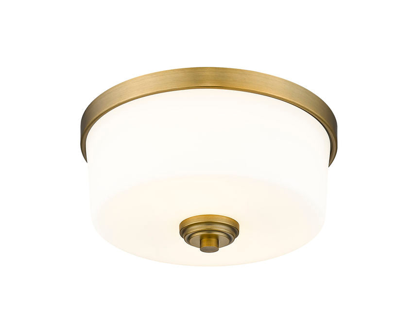 Z-Lite Arlington 13" 2-Light Heritage Brass Flush Mount Lighting With Etched White Glass Shade