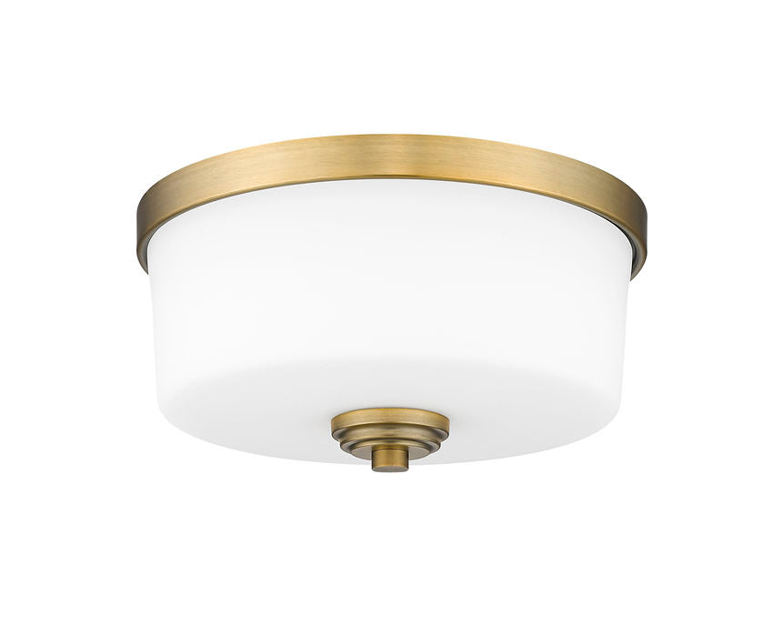 Z-Lite Arlington 13" 2-Light Heritage Brass Flush Mount Lighting With Etched White Glass Shade