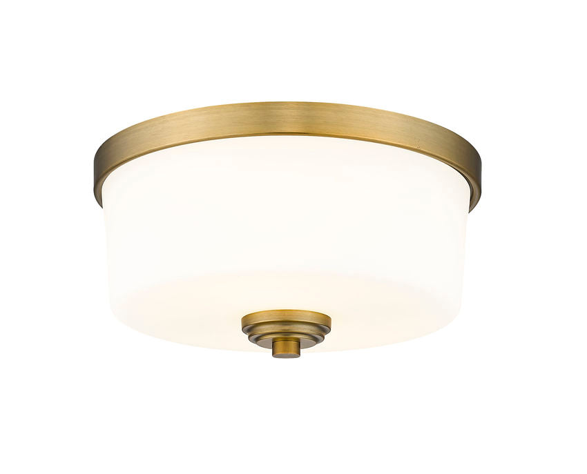 Z-Lite Arlington 13" 2-Light Heritage Brass Flush Mount Lighting With Etched White Glass Shade