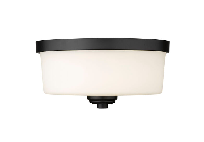 Z-Lite Arlington 13" 2-Light Matte Black Flush Mount Lighting With Matte Opal Glass Shade