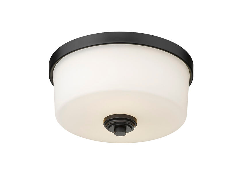 Z-Lite Arlington 13" 2-Light Matte Black Flush Mount Lighting With Matte Opal Glass Shade