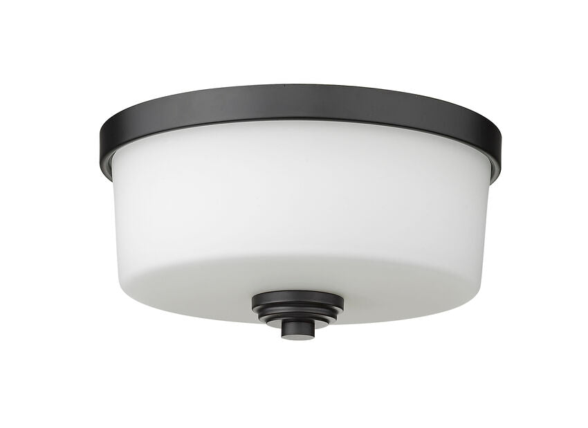 Z-Lite Arlington 13" 2-Light Matte Black Flush Mount Lighting With Matte Opal Glass Shade