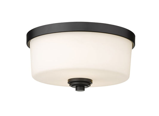 Z-Lite Arlington 13" 2-Light Matte Black Flush Mount Lighting With Matte Opal Glass Shade