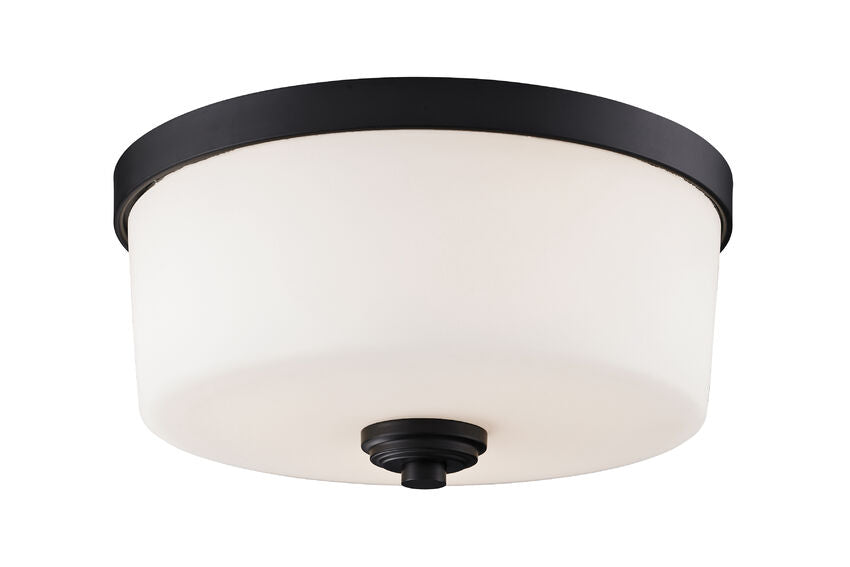 Z-Lite Arlington 14" 3-Light Bronze Flush Mount Lighting With Matte Opal Glass Shade