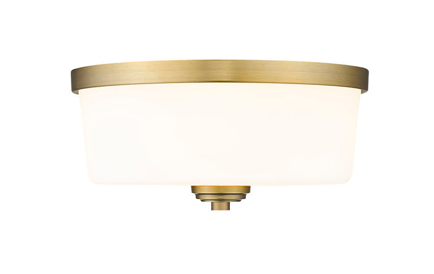 Z-Lite Arlington 14" 3-Light Heritage Brass Flush Mount Lighting With Etched White Glass Shade