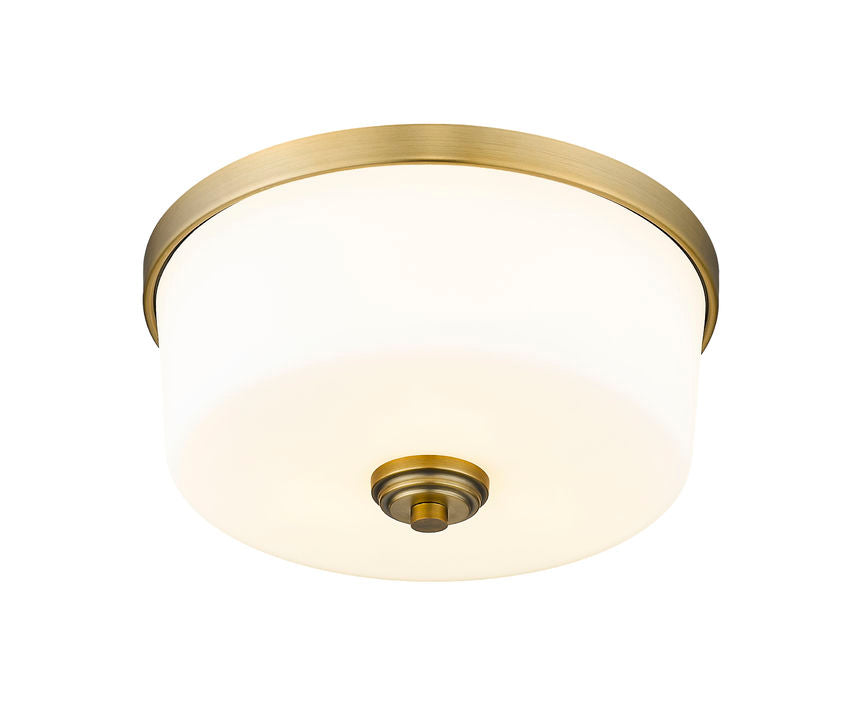 Z-Lite Arlington 14" 3-Light Heritage Brass Flush Mount Lighting With Etched White Glass Shade