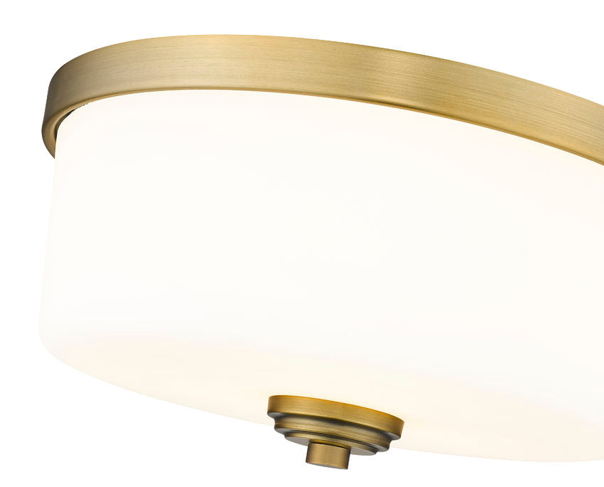 Z-Lite Arlington 14" 3-Light Heritage Brass Flush Mount Lighting With Etched White Glass Shade