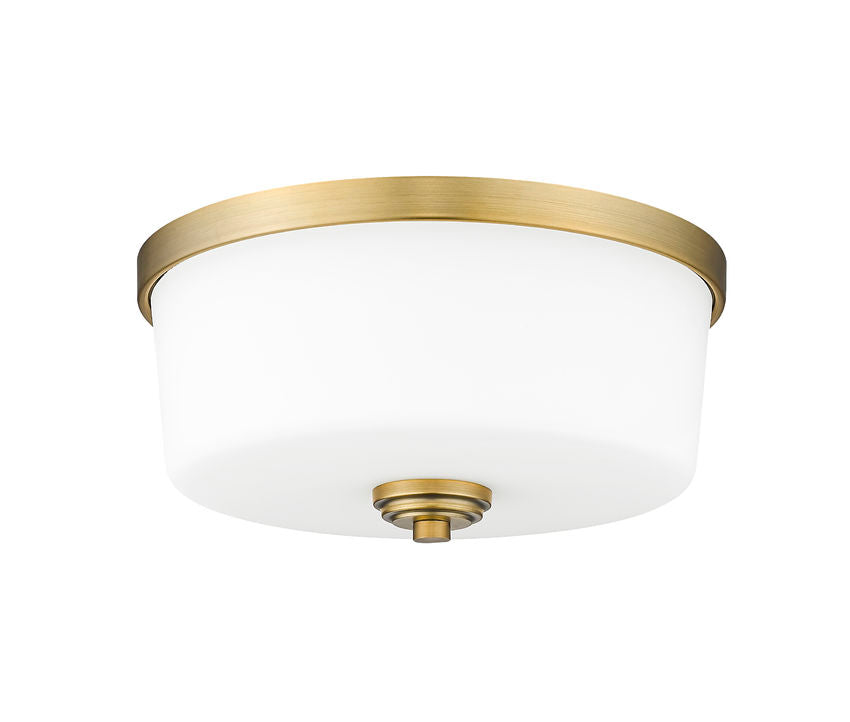 Z-Lite Arlington 14" 3-Light Heritage Brass Flush Mount Lighting With Etched White Glass Shade