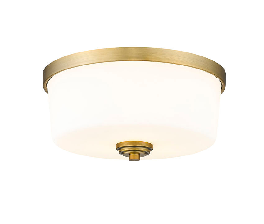 Z-Lite Arlington 14" 3-Light Heritage Brass Flush Mount Lighting With Etched White Glass Shade