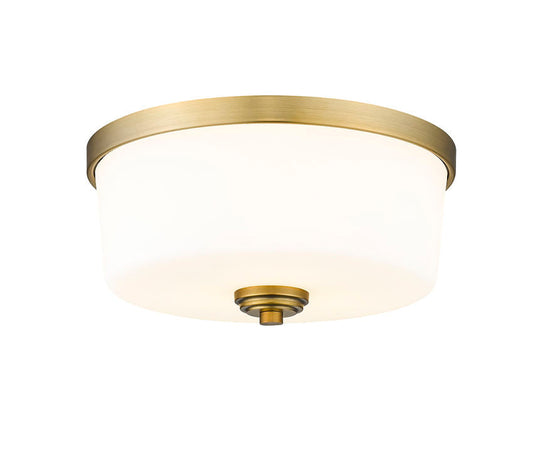 Z-Lite Arlington 14" 3-Light Heritage Brass Flush Mount Lighting With Etched White Glass Shade