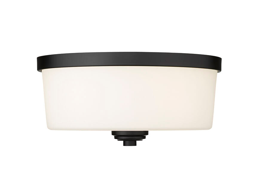 Z-Lite Arlington 14" 3-Light Matte Black Flush Mount Lighting With Matte Opal Glass Shade