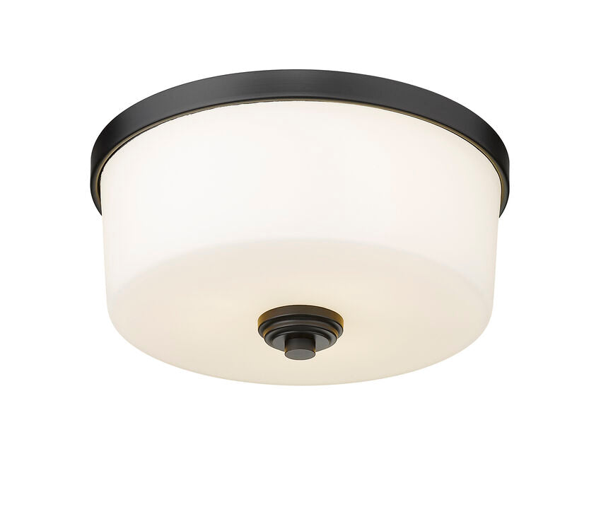 Z-Lite Arlington 14" 3-Light Matte Black Flush Mount Lighting With Matte Opal Glass Shade