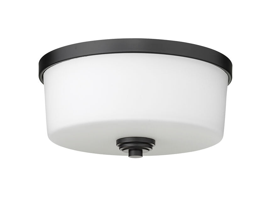 Z-Lite Arlington 14" 3-Light Matte Black Flush Mount Lighting With Matte Opal Glass Shade