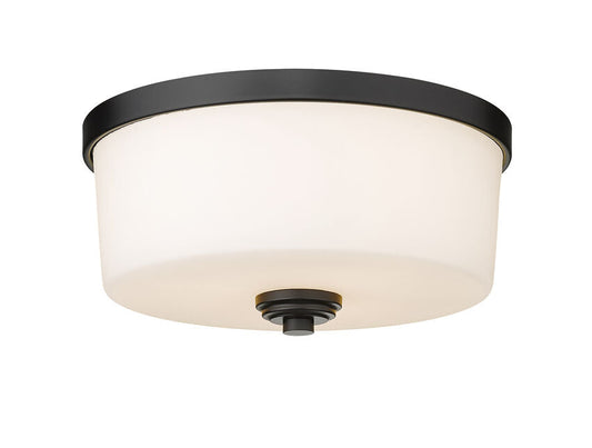 Z-Lite Arlington 14" 3-Light Matte Black Flush Mount Lighting With Matte Opal Glass Shade