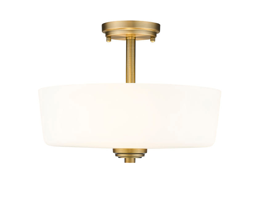 Z-Lite Arlington 15" 3-Light Heritage Brass Semi Flush Mount With Etched White Glass Shade