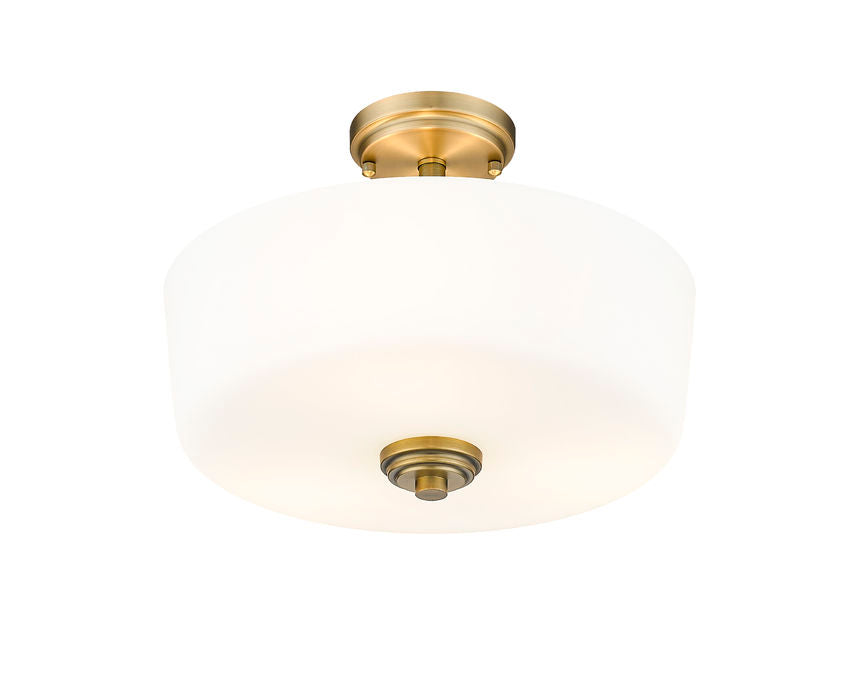 Z-Lite Arlington 15" 3-Light Heritage Brass Semi Flush Mount With Etched White Glass Shade