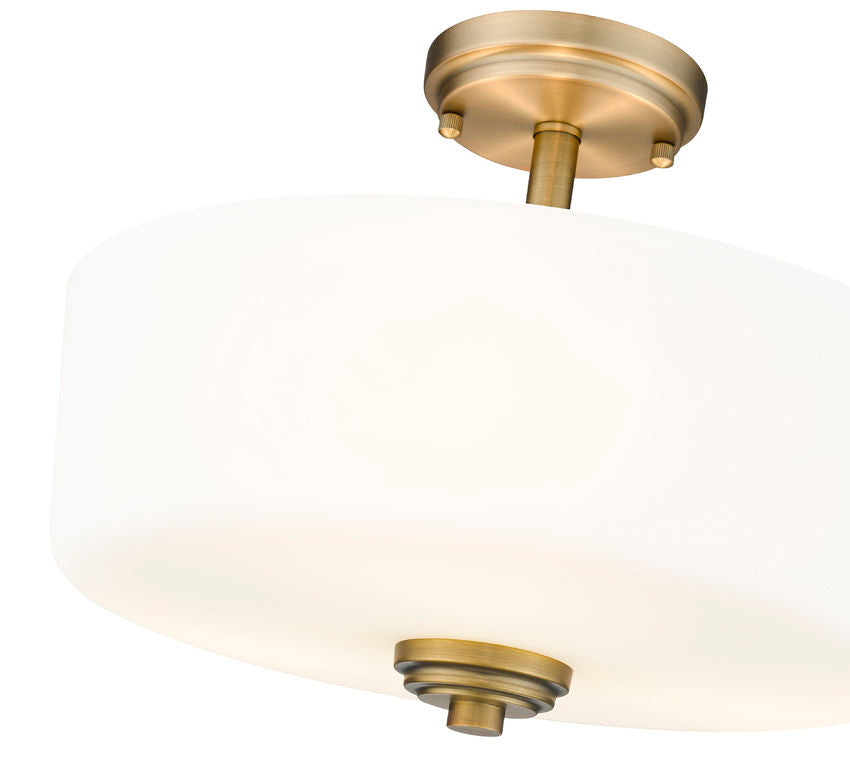 Z-Lite Arlington 15" 3-Light Heritage Brass Semi Flush Mount With Etched White Glass Shade