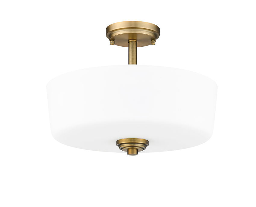 Z-Lite Arlington 15" 3-Light Heritage Brass Semi Flush Mount With Etched White Glass Shade