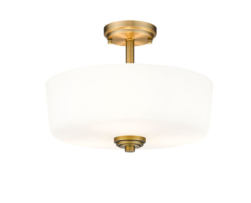 Z-Lite Arlington 15" 3-Light Heritage Brass Semi Flush Mount With Etched White Glass Shade