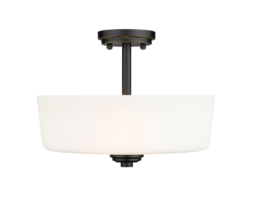 Z-Lite Arlington 15" 3-Light Matte Black Semi Flush Mount With Matte Opal Glass Shade