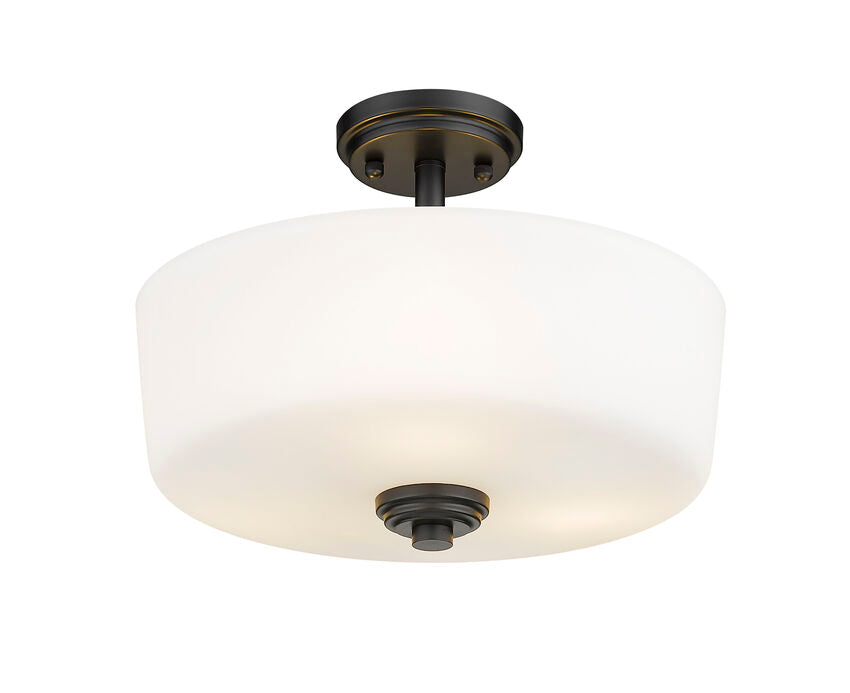 Z-Lite Arlington 15" 3-Light Matte Black Semi Flush Mount With Matte Opal Glass Shade