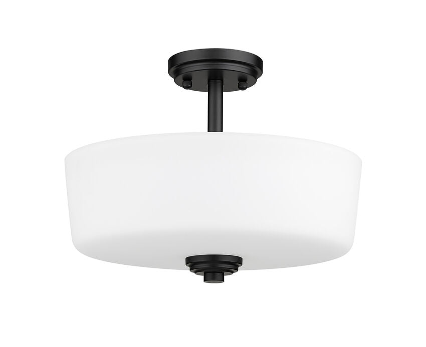 Z-Lite Arlington 15" 3-Light Matte Black Semi Flush Mount With Matte Opal Glass Shade