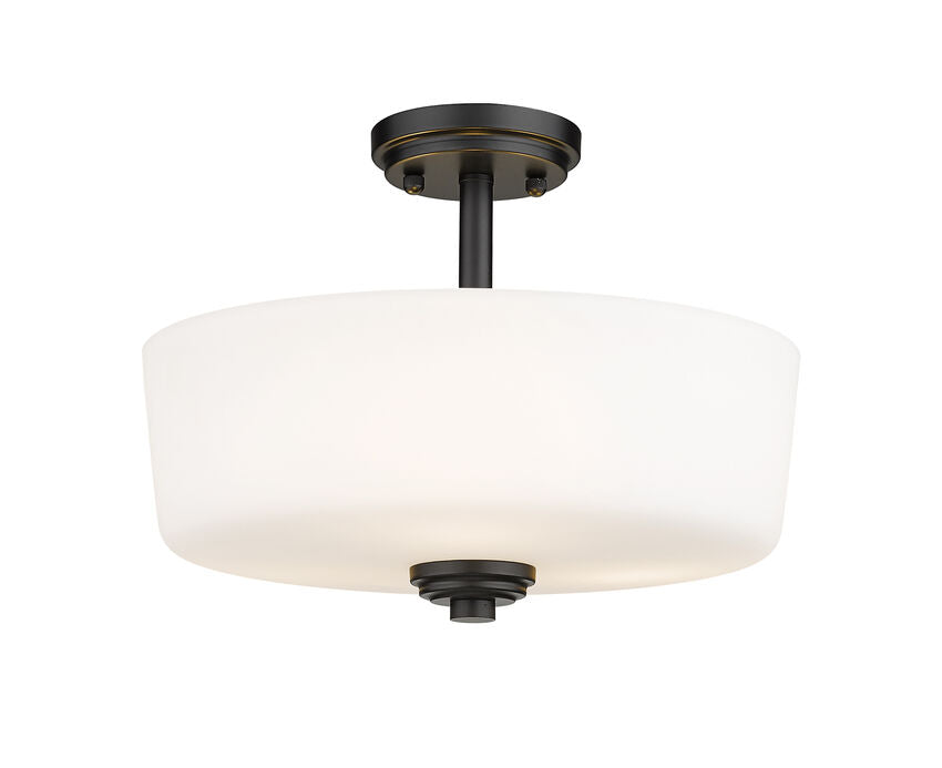 Z-Lite Arlington 15" 3-Light Matte Black Semi Flush Mount With Matte Opal Glass Shade