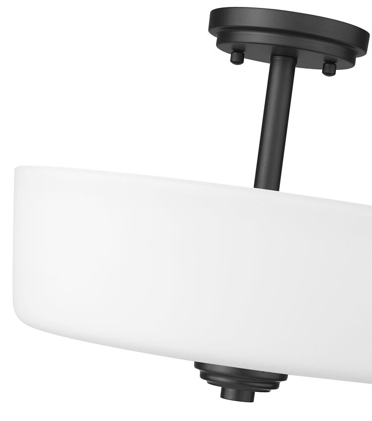 Z-Lite Arlington 15" 3-Light Medium Bulb Base Bronze Steel Matte Opal Glass Shade Semi Flush Mount Lighting