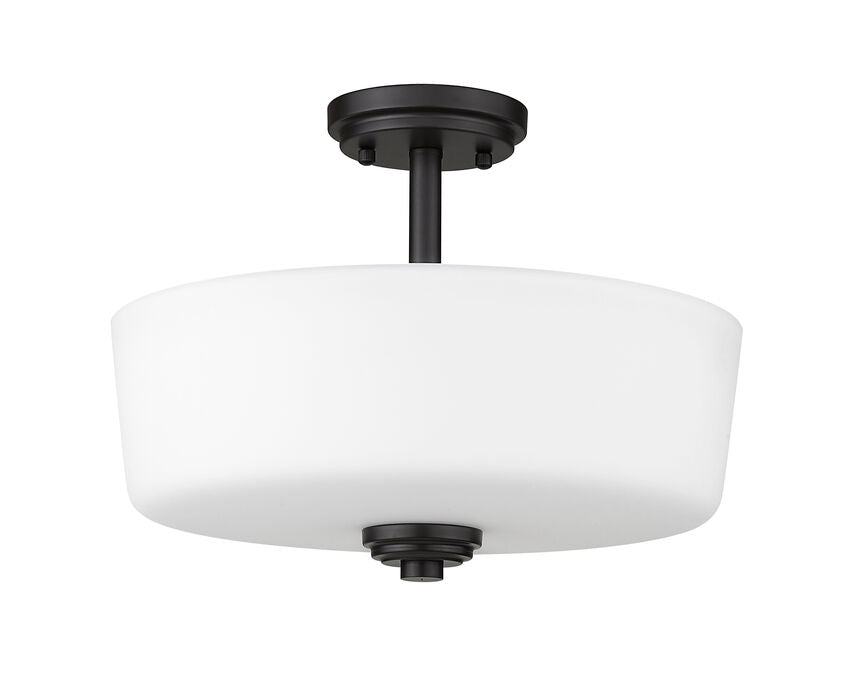 Z-Lite Arlington 15" 3-Light Medium Bulb Base Bronze Steel Matte Opal Glass Shade Semi Flush Mount Lighting