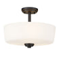 Z-Lite Arlington 15" 3-Light Medium Bulb Base Bronze Steel Matte Opal Glass Shade Semi Flush Mount Lighting