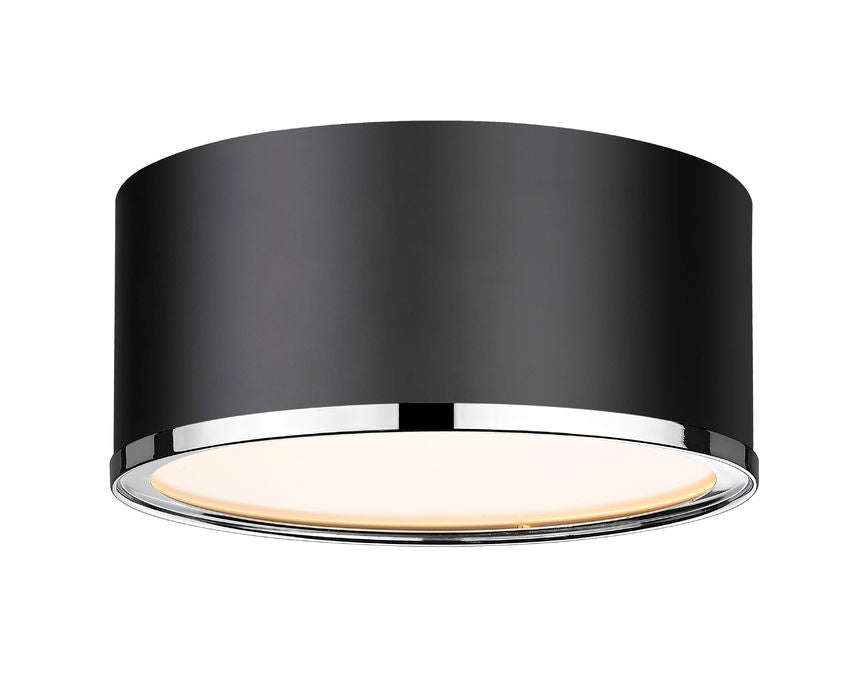 Z-Lite Arlo 13" 2-Light Matte Black and Chrome Steel Flush Mount Lighting