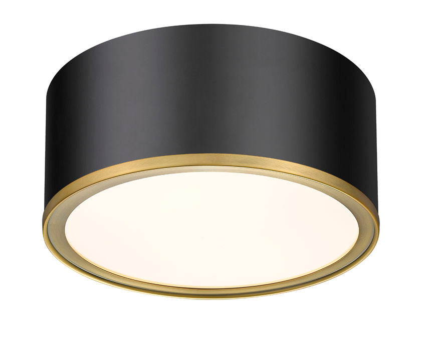 Z-Lite Arlo 13" 2-Light Matte Black and Rubbed Brass Steel Flush Mount Lighting