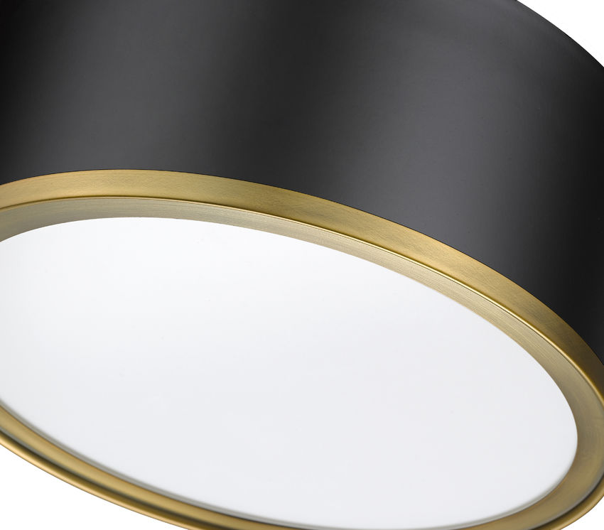 Z-Lite Arlo 13" 2-Light Matte Black and Rubbed Brass Steel Flush Mount Lighting