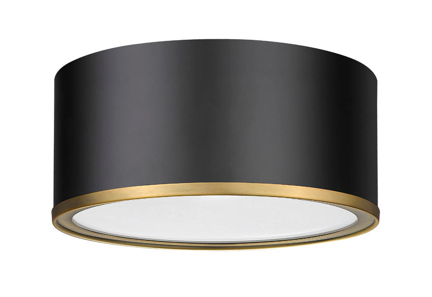 Z-Lite Arlo 13" 2-Light Matte Black and Rubbed Brass Steel Flush Mount Lighting