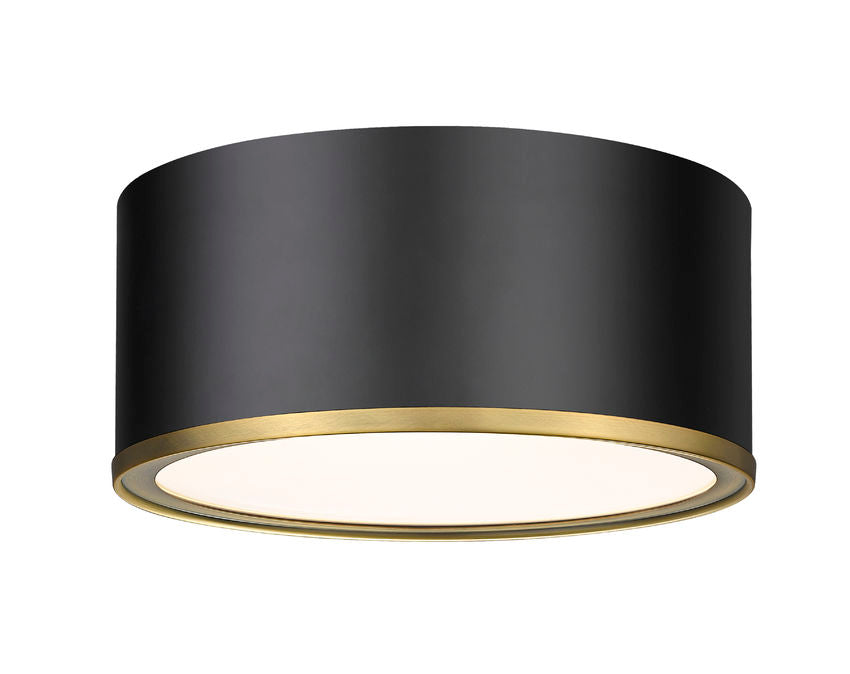 Z-Lite Arlo 13" 2-Light Matte Black and Rubbed Brass Steel Flush Mount Lighting