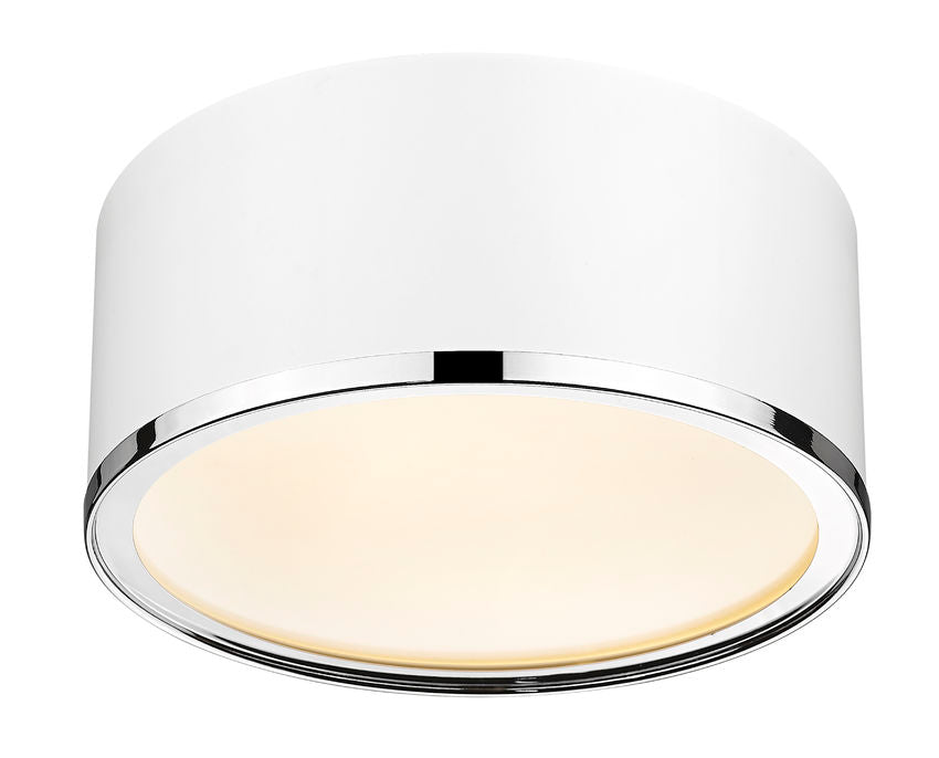 Z-Lite Arlo 13" 2-Light Matte White and Chrome Steel Flush Mount Lighting