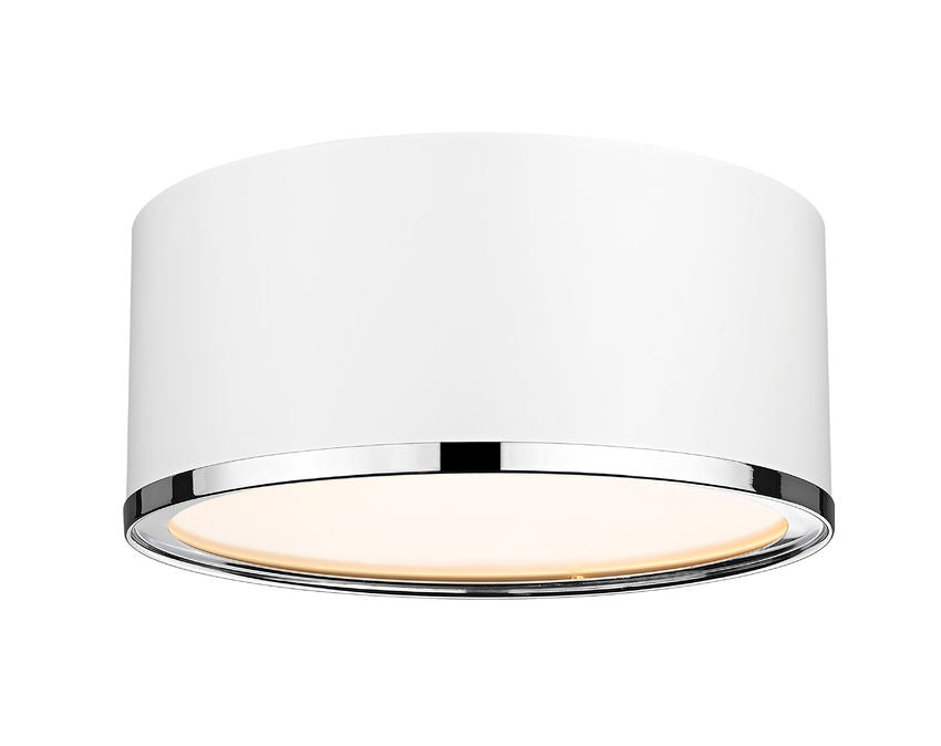 Z-Lite Arlo 13" 2-Light Matte White and Chrome Steel Flush Mount Lighting