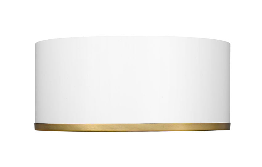 Z-Lite Arlo 13" 2-Light Matte White and Rubbed Brass Steel Flush Mount Lighting