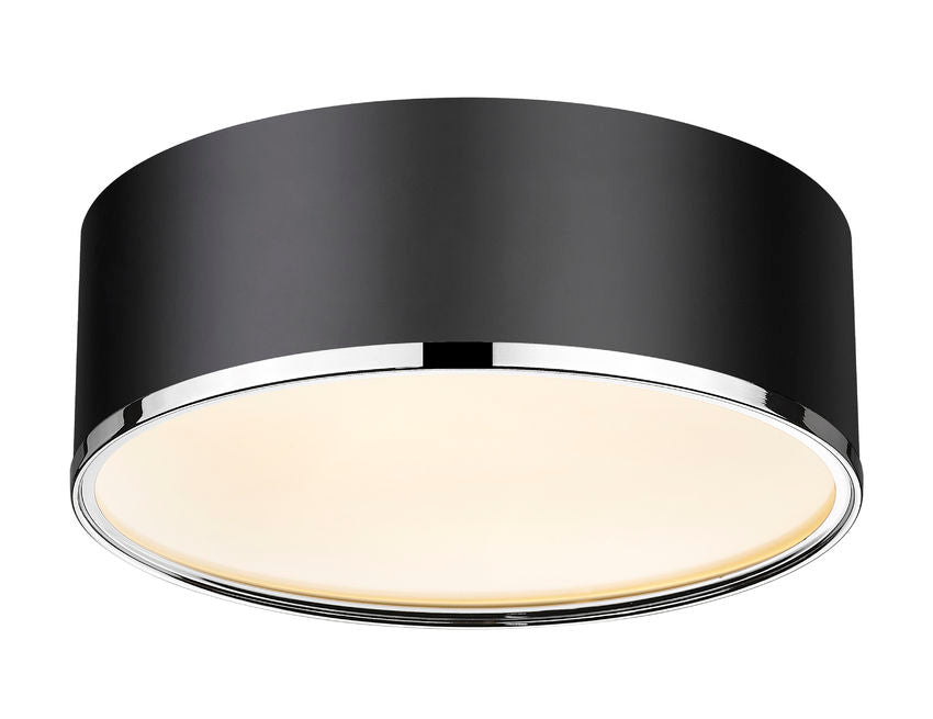 Z-Lite Arlo 16" 3-Light Matte Black and Chrome Steel Flush Mount Lighting