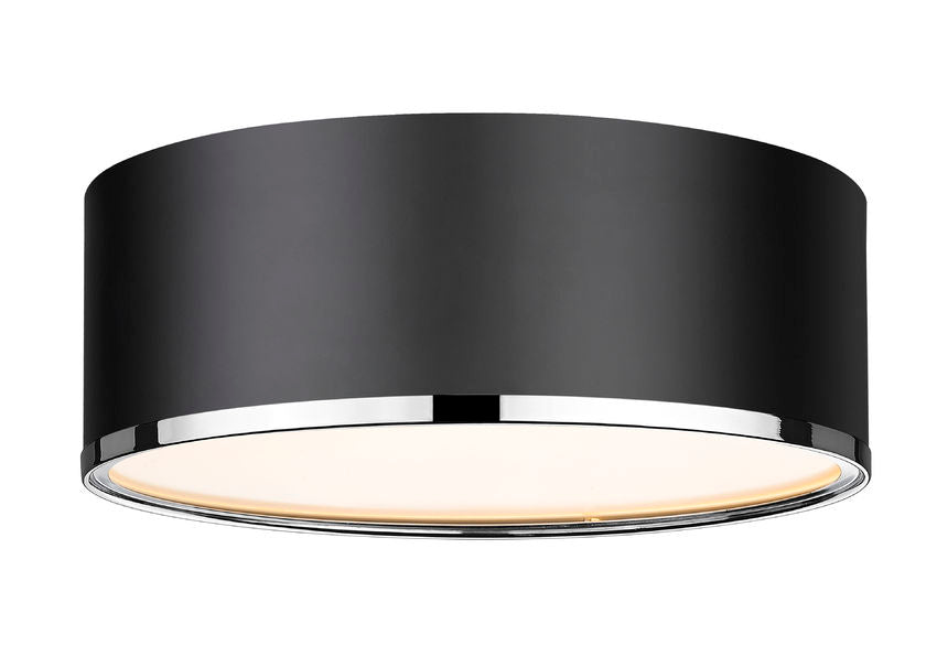 Z-Lite Arlo 16" 3-Light Matte Black and Chrome Steel Flush Mount Lighting