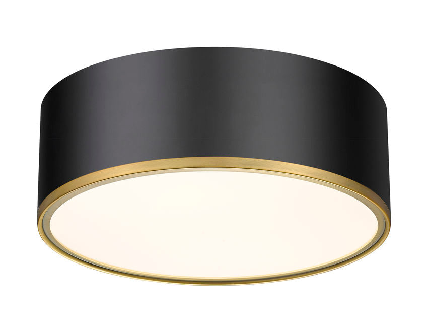 Z-Lite Arlo 16" 3-Light Matte Black and Rubbed Brass Steel Flush Mount Lighting