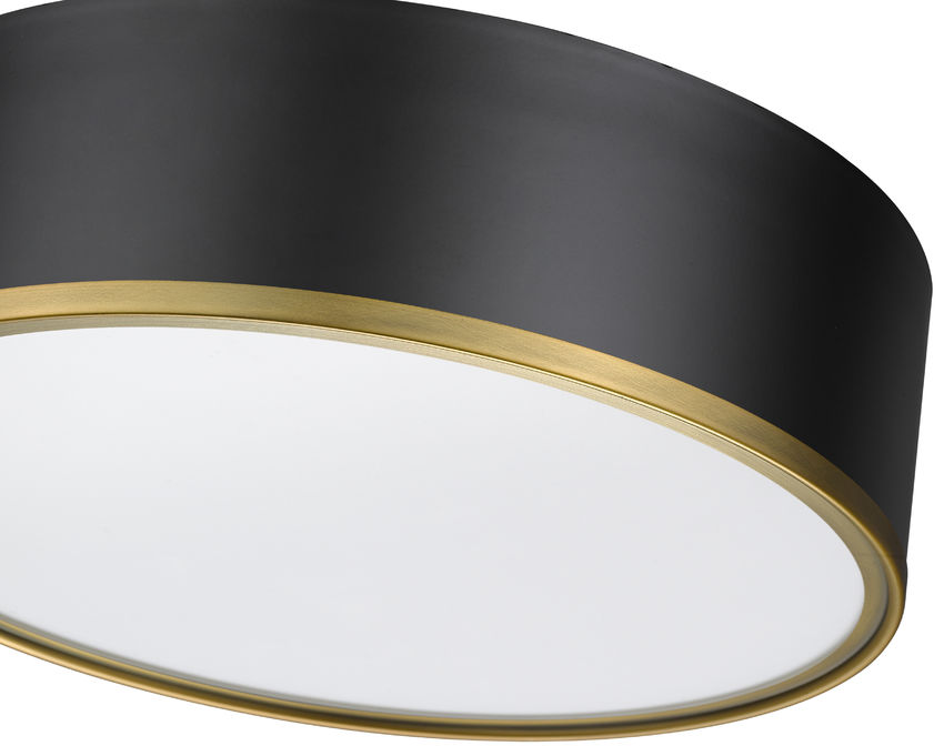 Z-Lite Arlo 16" 3-Light Matte Black and Rubbed Brass Steel Flush Mount Lighting